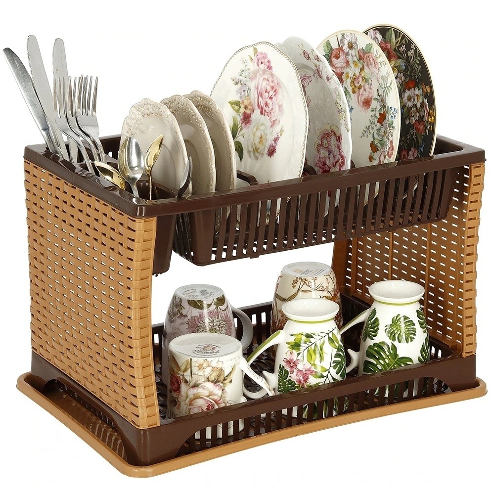 Uscator de vase cu 2 nivele, imitatie ratan