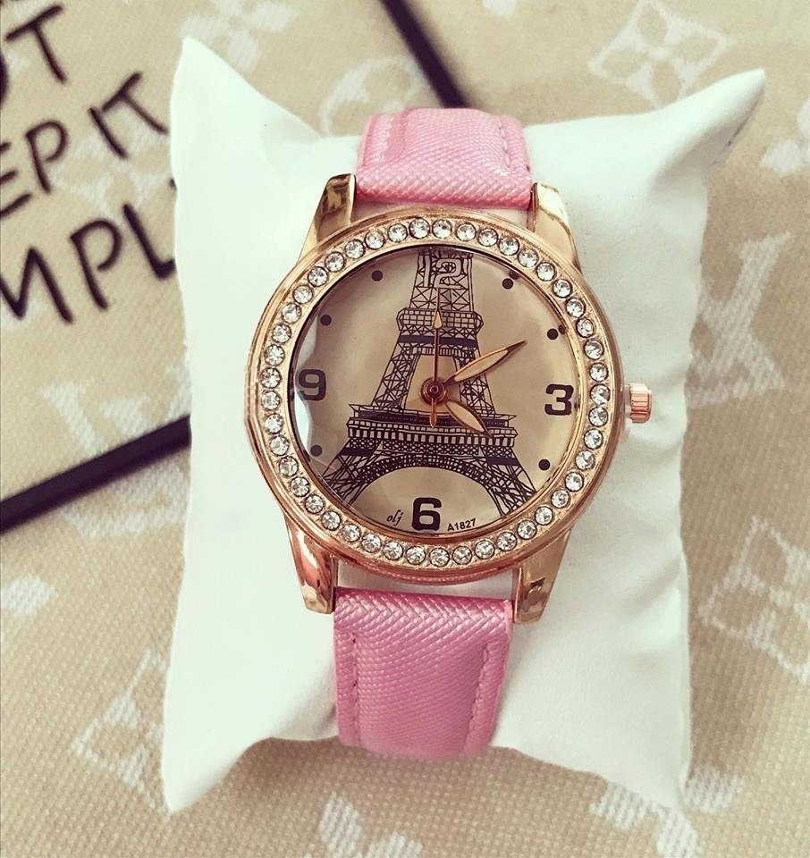Ceas de dama Pink Eiffel curea de piele
