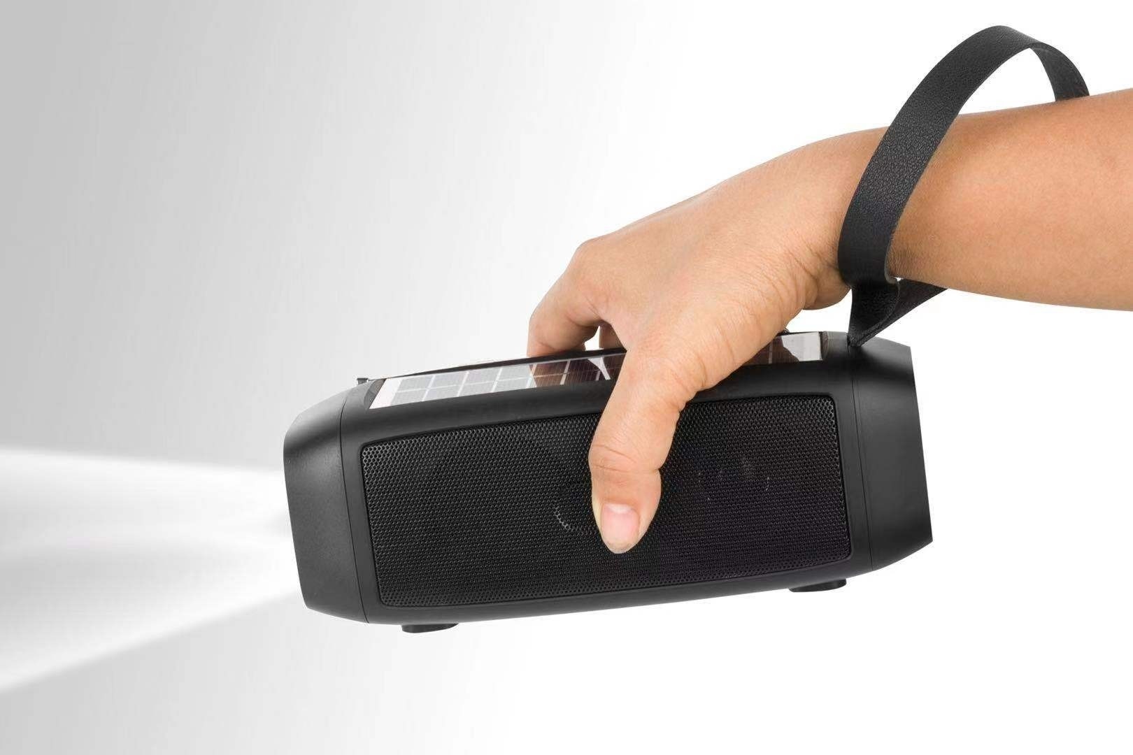 Boxa portabila radio FM, bluetooth cu lanterna si incarcare solara incorporata 