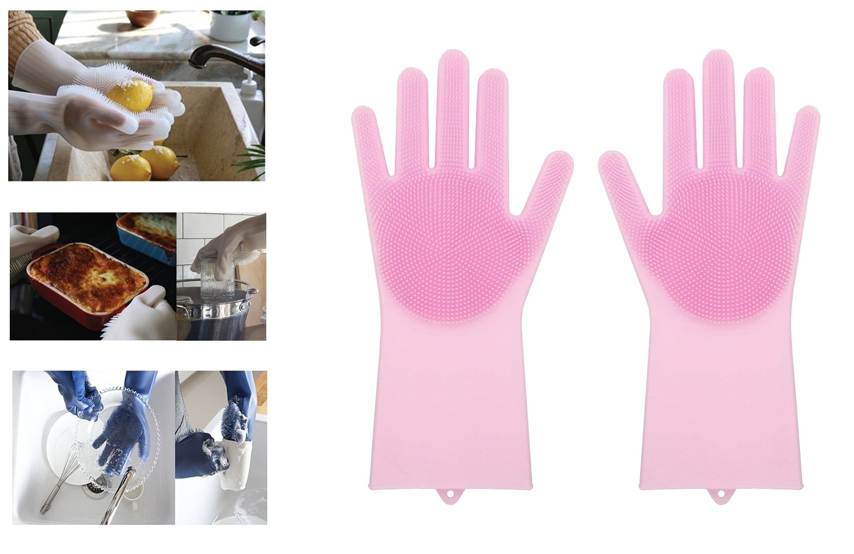 Set manusi bucatarie, menaj din silicon cu perii