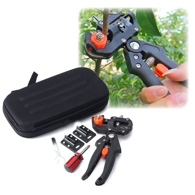 Cleste pentru altoit, 2 lame detașabile, geanta pentru depozitare + banda pentru altoit