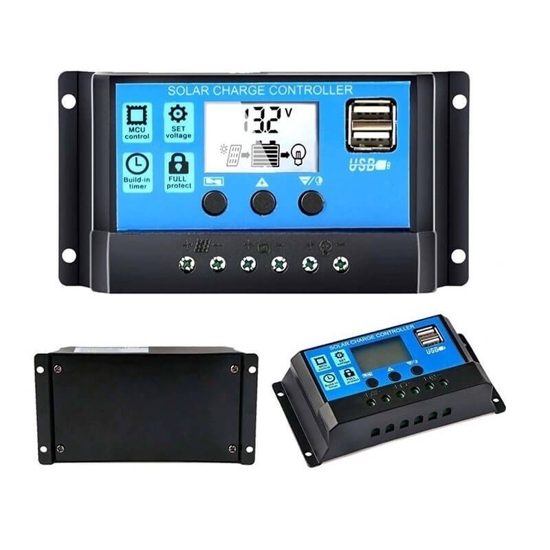  Regulator Controler pentru panou solar, 10 A, 12V/24V, Display LCD si 2 porturi USB