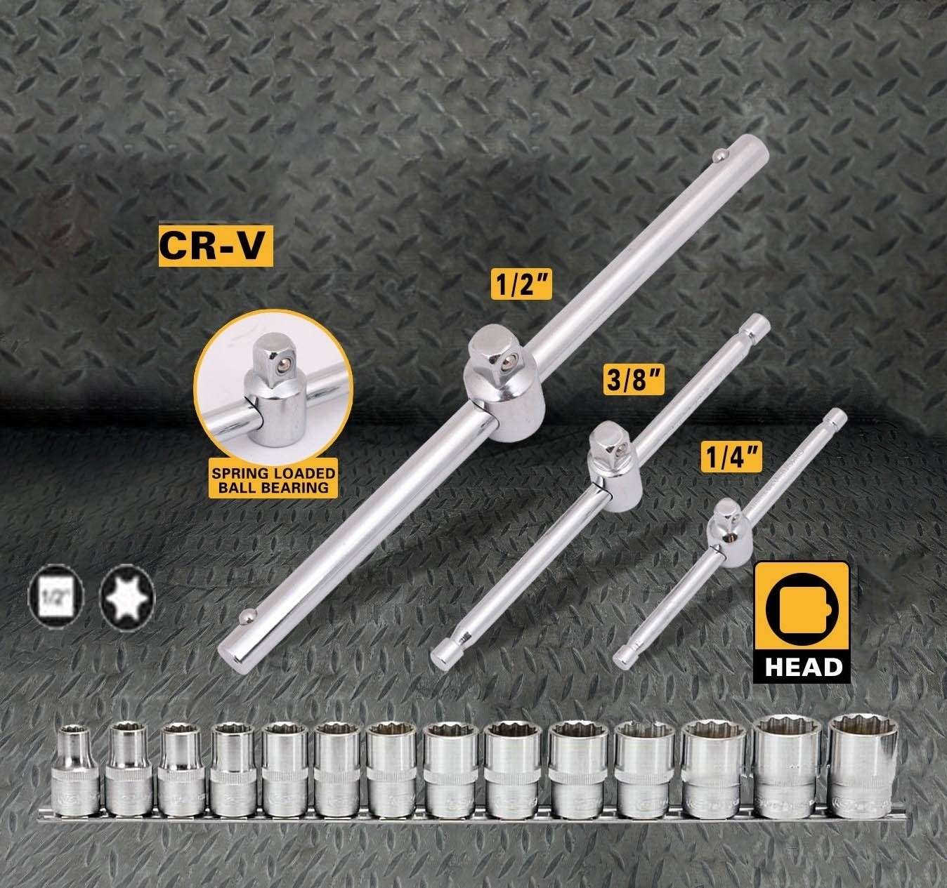 Set 17 piese chei tubulare torx cu sina si antrenor culisant