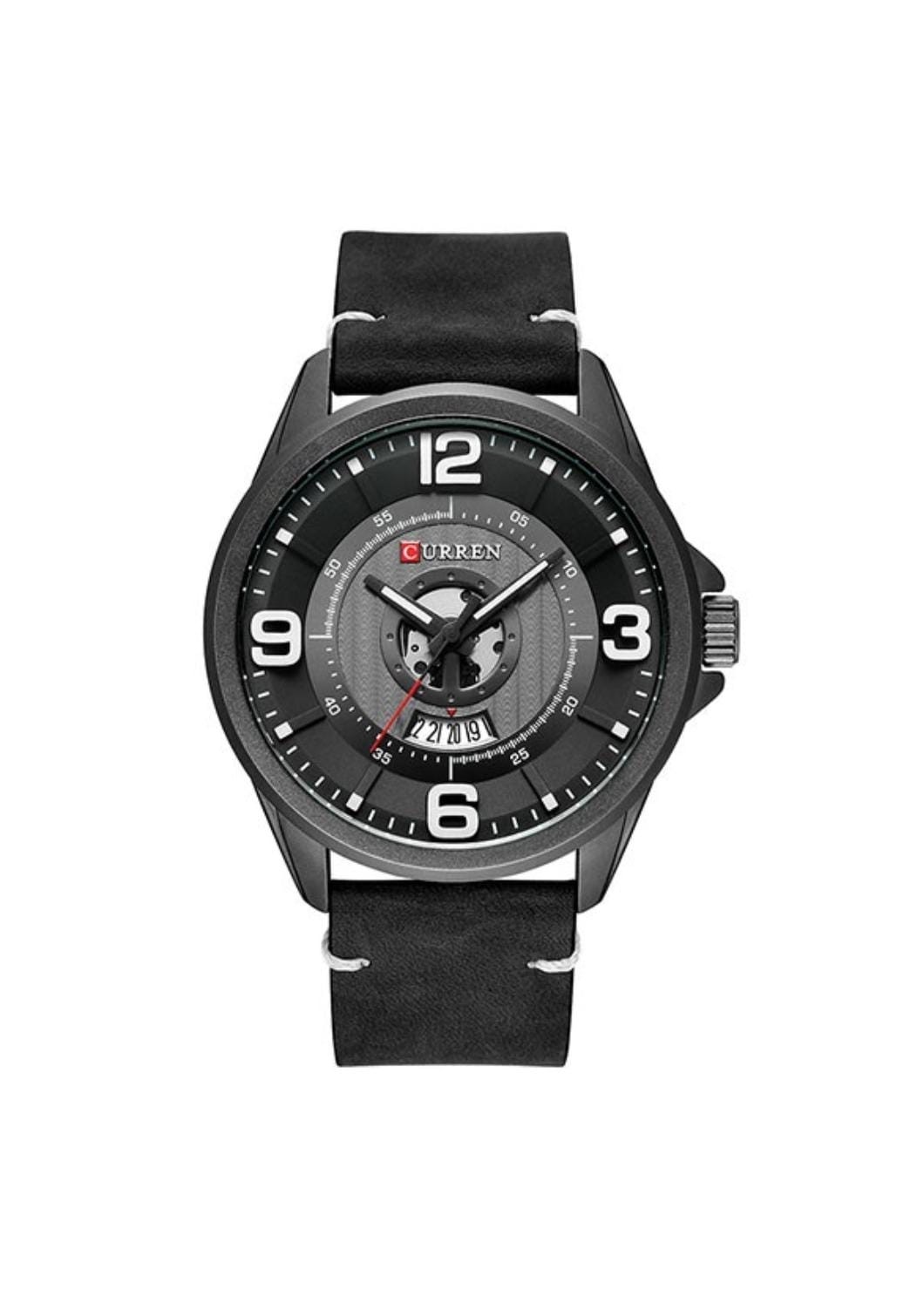 Ceas barbatesc, cu bratara din piele, negru