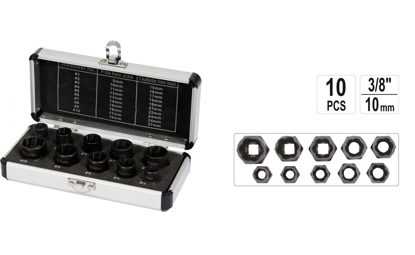 Set extractoare suruburi si piulite 3/8" 10 piese