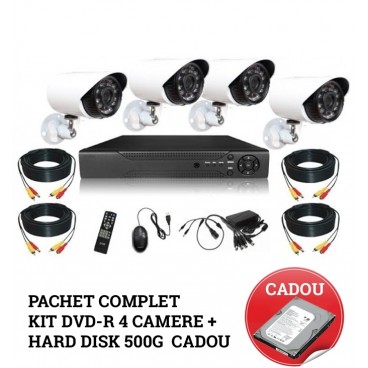 Pachet complet Kit supraveghere DVR CCTV 4 camere + CADOU HARD DISK 500GB